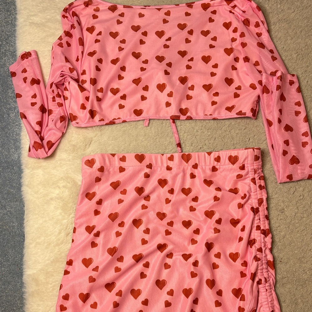NWOT - Pink Two-Piece Heart Print Set